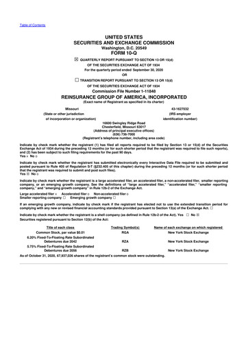 Thumbnail Reinsurance Group of America
 10-Q Quarterly Report FY2020 