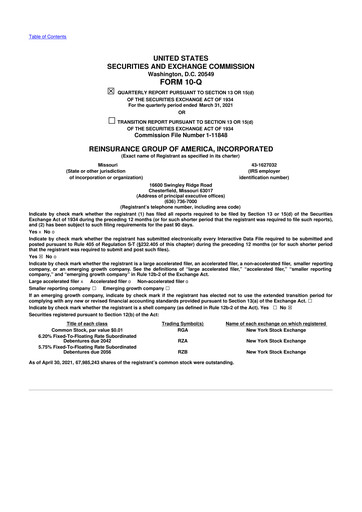 Thumbnail Reinsurance Group of America
 10-Q Quarterly Report FY2021 