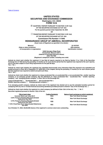 Thumbnail Reinsurance Group of America
 10-Q Quarterly Report FY2022 