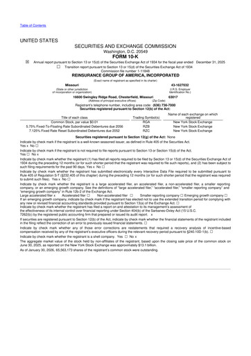 Thumbnail Reinsurance Group of America
 10-K Annual Report 2025