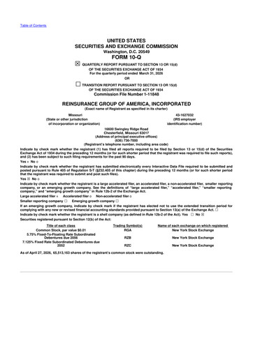 Vorschaubild Reinsurance Group of America
 10-Q Quartalsbericht 2026 