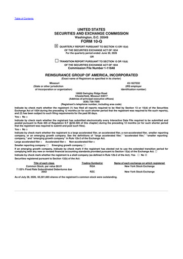 Vorschaubild Reinsurance Group of America
 10-Q Quartalsbericht 2026 