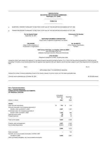 Miniature Northrop Grumman 10-Q Rapport trimestriel  