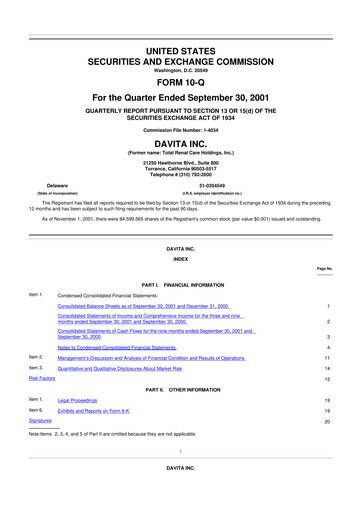Thumbnail DaVita 10-Q Quarterly Report FY 