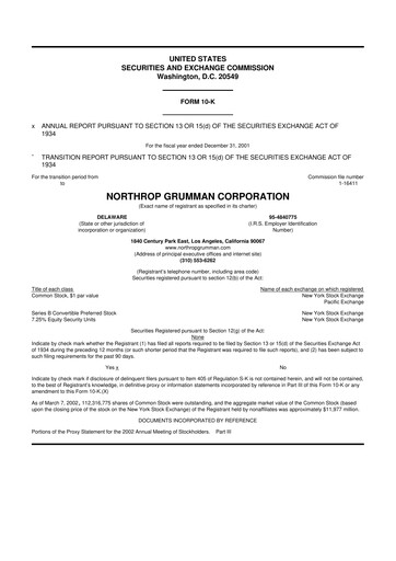 Miniature Northrop Grumman 10-K Rapport annuel 2001