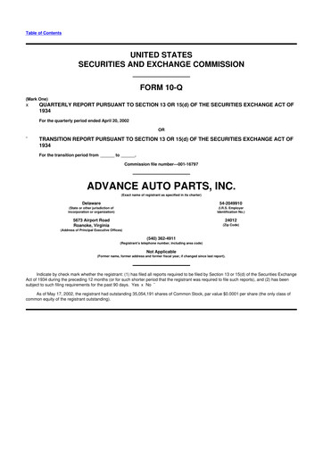 Thumbnail Advance Auto Parts
 10-Q Quarterly Report FY 