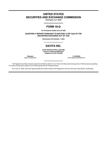 Thumbnail DaVita 10-Q Quarterly Report FY 