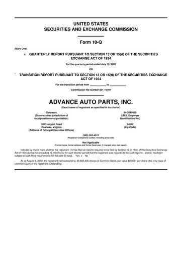 Thumbnail Advance Auto Parts
 10-Q Quarterly Report FY 