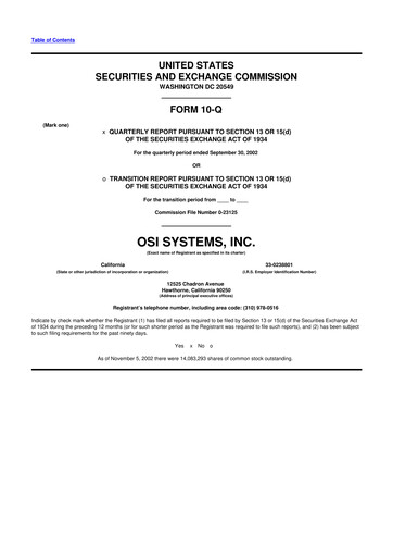 Miniature OSI Systems
 10-Q Rapport trimestriel  