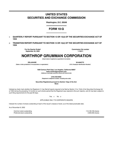 Thumbnail Northrop Grumman 10-Q Quarterly Report FY 