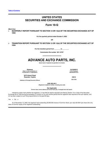 Thumbnail Advance Auto Parts
 10-Q Quarterly Report FY 