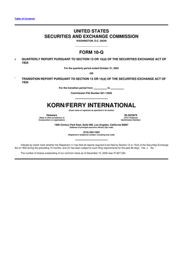 Miniature Korn Ferry
 10-Q Rapport trimestriel  