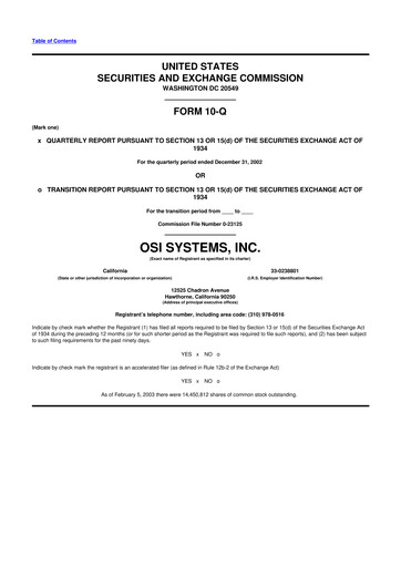 Miniature OSI Systems
 10-Q Rapport trimestriel  