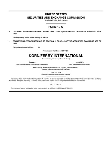 Miniature Korn Ferry
 10-Q Rapport trimestriel  