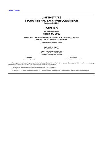 Thumbnail DaVita 10-Q Quarterly Report FY 