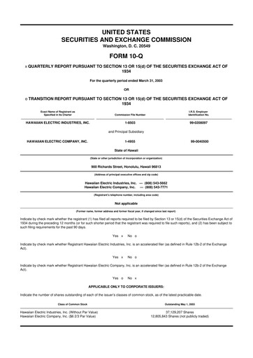 Thumbnail Hawaiian Electric Industries 10-Q Quarterly Report FY 