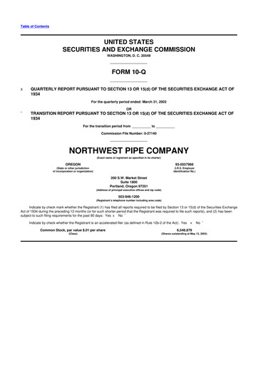 Miniature Northwest Pipe Company
 10-Q Rapport trimestriel  