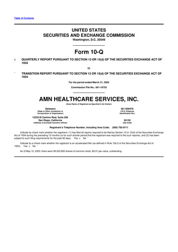 Thumbnail AMN Healthcare Services 10-Q Quarterly Report FY 