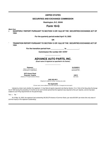 Thumbnail Advance Auto Parts
 10-Q Quarterly Report FY 