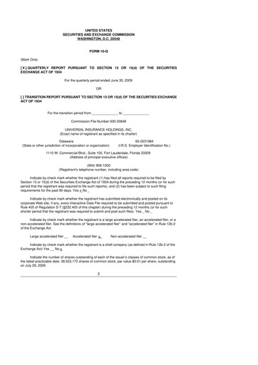 Vorschaubild Universal Insurance Holdings 10-Q Quartalsbericht  