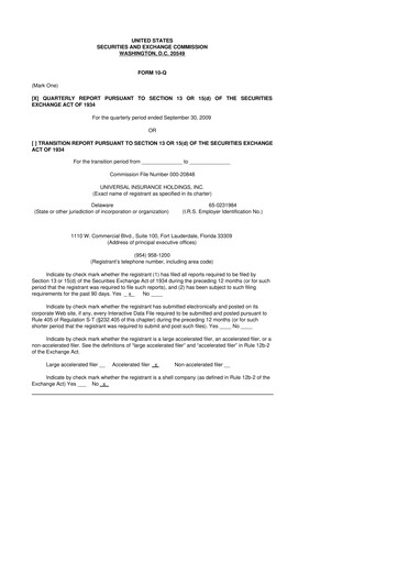 Vorschaubild Universal Insurance Holdings 10-Q Quartalsbericht  