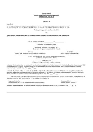 Vorschaubild Universal Insurance Holdings 10-Q Quartalsbericht  