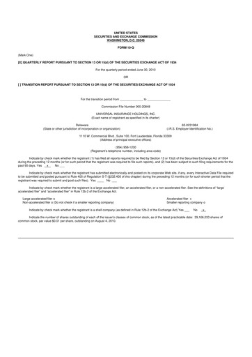 Vorschaubild Universal Insurance Holdings 10-Q Quartalsbericht  