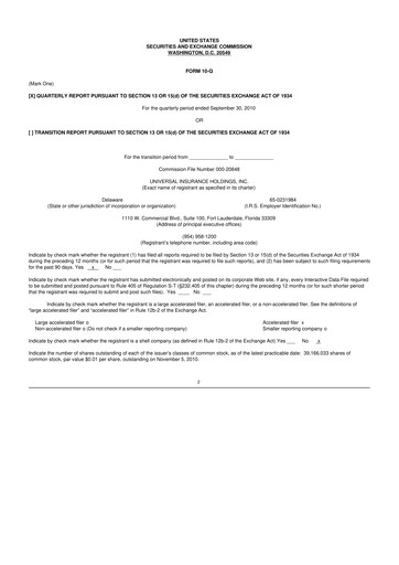 Vorschaubild Universal Insurance Holdings 10-Q Quartalsbericht  