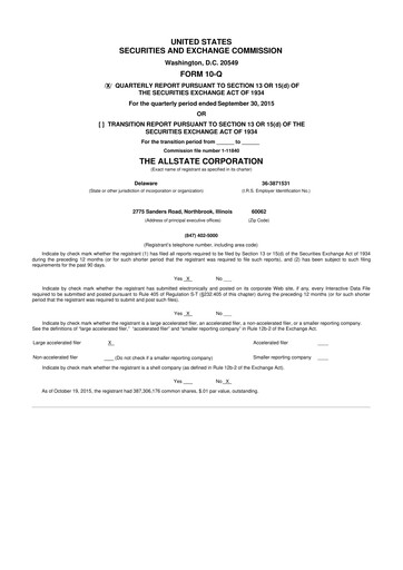 Thumbnail Allstate 10-Q Quarterly Report FY2015 