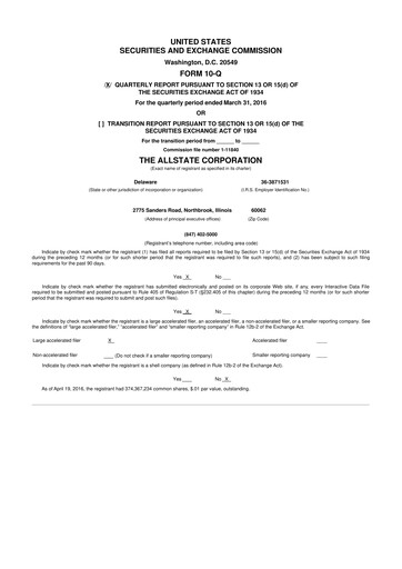 Thumbnail Allstate 10-Q Quarterly Report FY2016 