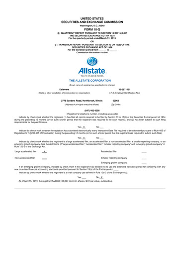 Thumbnail Allstate 10-Q Quarterly Report FY2019 