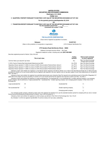 Thumbnail Allstate 10-Q Quarterly Report FY2019 