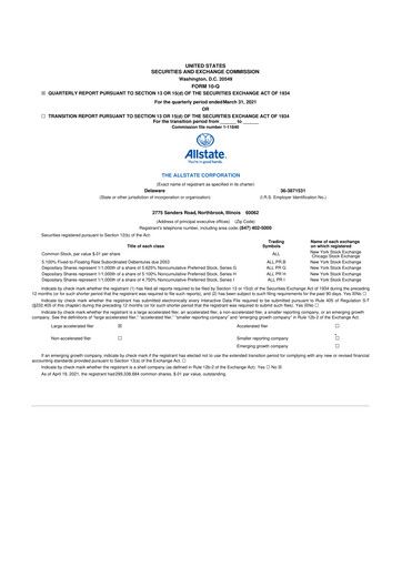 Thumbnail Allstate 10-Q Quarterly Report FY2021 
