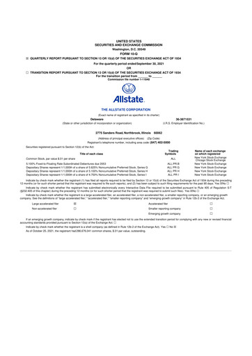 Thumbnail Allstate 10-Q Quarterly Report FY2021 