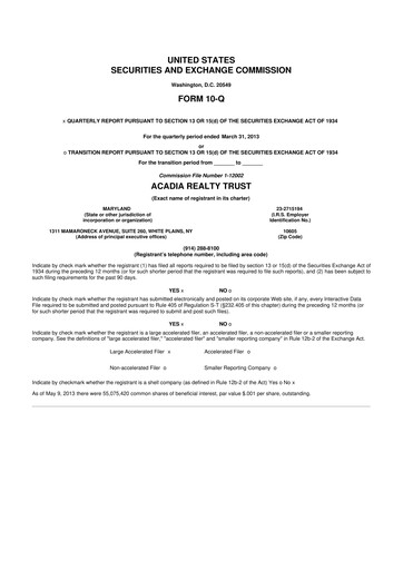 Thumbnail Acadia Realty Trust
 10-Q Quarterly Report FY2013 