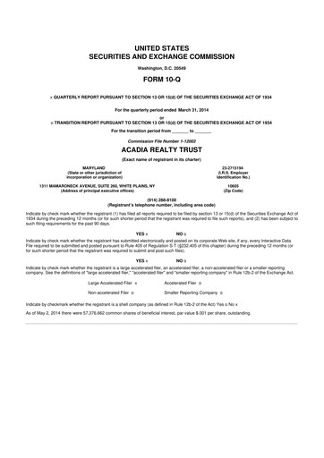 Thumbnail Acadia Realty Trust
 10-Q Quarterly Report FY2014 