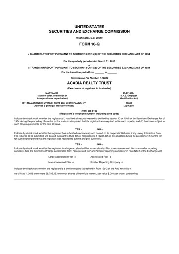 Thumbnail Acadia Realty Trust
 10-Q Quarterly Report FY2015 