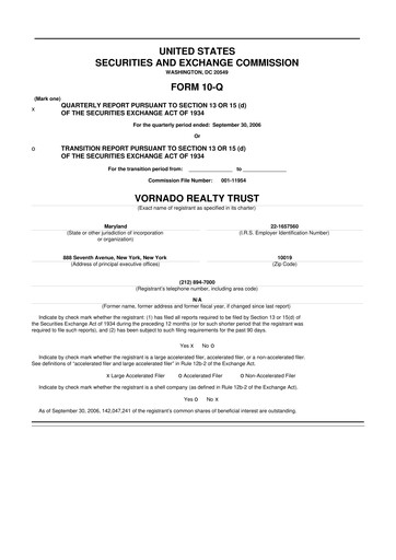 Miniature Vornado Realty Trust
 10-Q Rapport trimestriel  