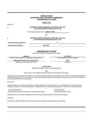 Miniature Vornado Realty Trust
 10-Q Rapport trimestriel  