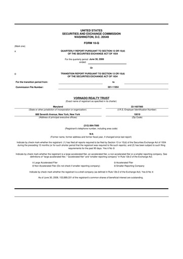 Miniature Vornado Realty Trust
 10-Q Rapport trimestriel  