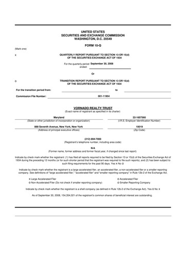 Miniature Vornado Realty Trust
 10-Q Rapport trimestriel  