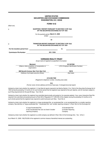 Miniature Vornado Realty Trust
 10-Q Rapport trimestriel  