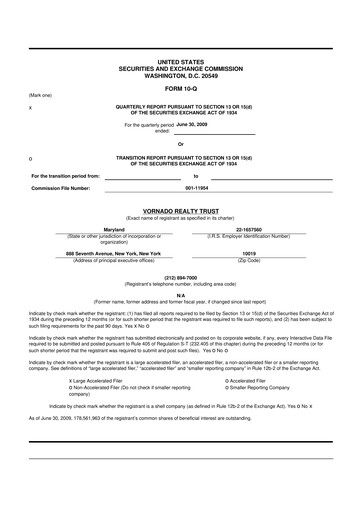 Miniature Vornado Realty Trust
 10-Q Rapport trimestriel  