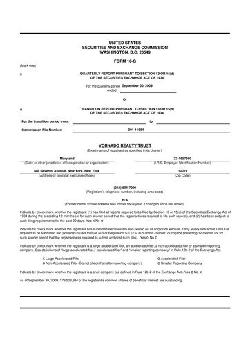 Miniature Vornado Realty Trust
 10-Q Rapport trimestriel  