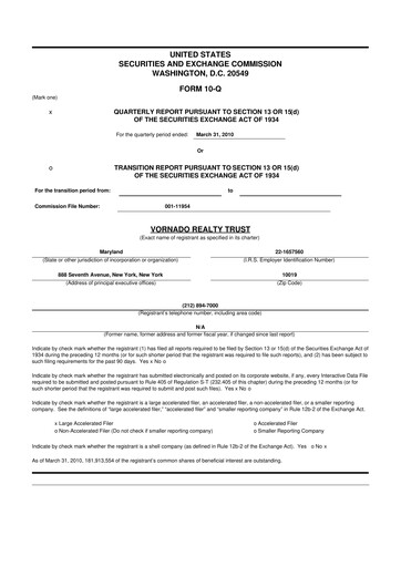 Miniature Vornado Realty Trust
 10-Q Rapport trimestriel 2010 