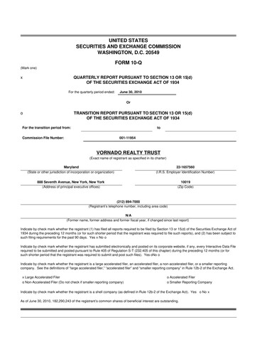 Miniature Vornado Realty Trust
 10-Q Rapport trimestriel  