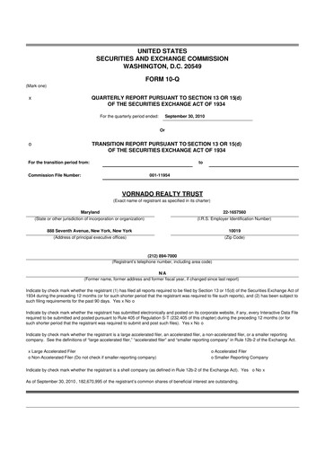 Miniature Vornado Realty Trust
 10-Q Rapport trimestriel 2010 