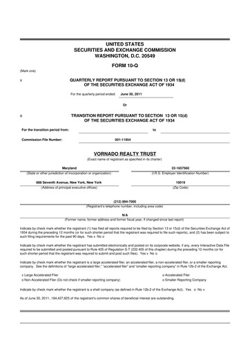 Miniature Vornado Realty Trust
 10-Q Rapport trimestriel 2011 