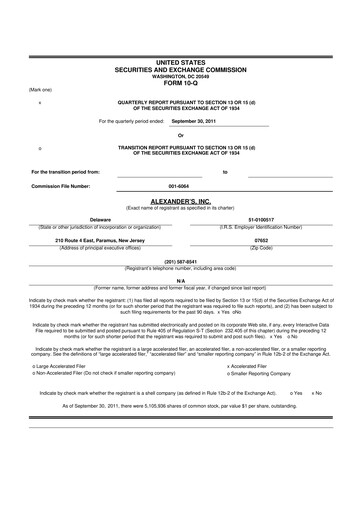 Thumbnail Alexander's, Inc. 10-Q Quarterly Report FY2011 