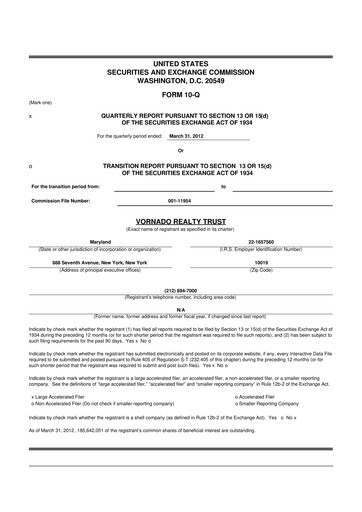 Miniature Vornado Realty Trust
 10-Q Rapport trimestriel 2012 